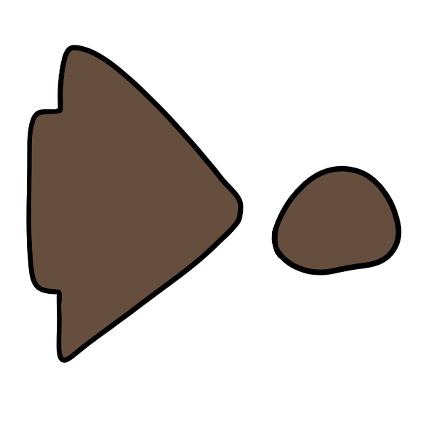 a stocky brown arrow pointing to a small brown lump to its right